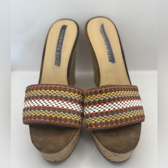 Veronica Beard Women’s Size 8.5 Dali Cork‎ Woven Wedge Slip On Sandals Brown